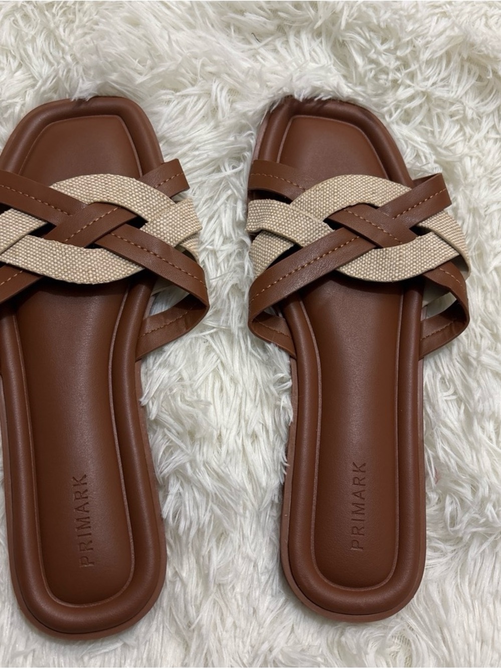 Primark Tan and Beige Braided Slide Sandals
